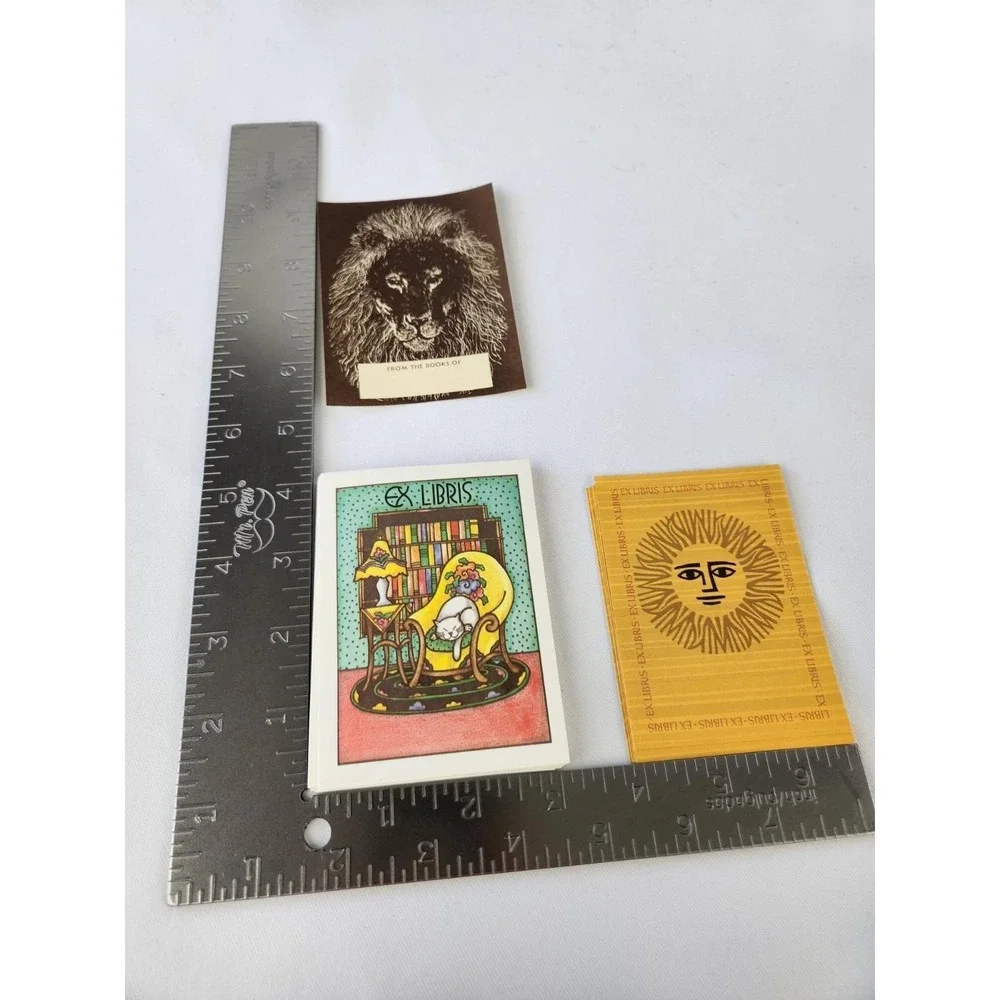 Vtg Antioch Ex Libris Cozy‎ Cat Library Books Bookplates Box 50+ Lion Sun Art